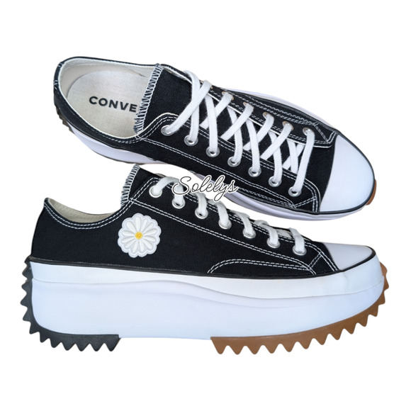 Converse Run Star Hike Low M10 W11.5 Daisy Black White Canvas Platform Sneaker - Picture 1 of 12